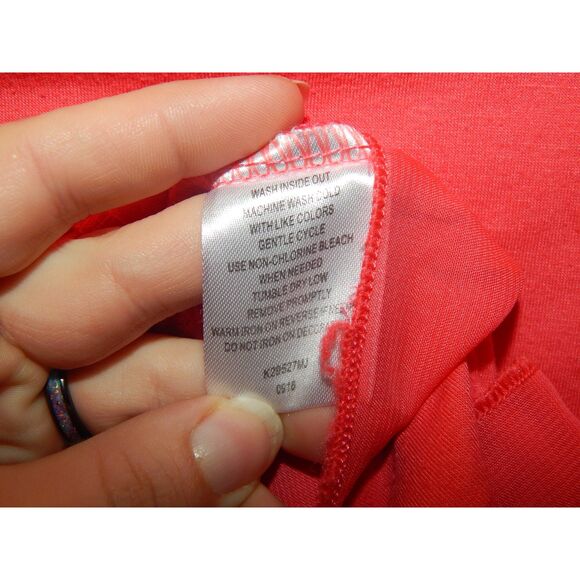 ONE STEP UP girls small 7/8 solid coral red pink 3/4 sleeve abstract hem blouse - Picture 5 of 6